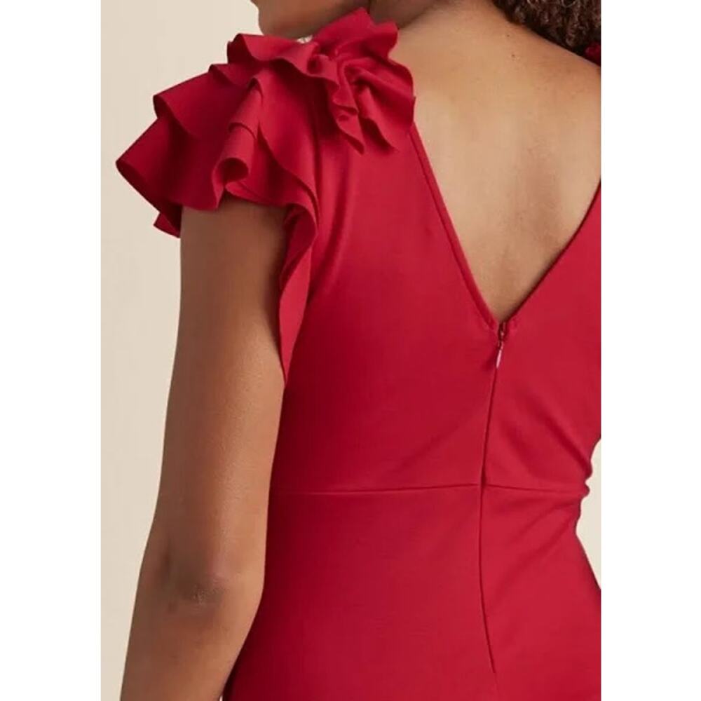 Venus Red Jumpsuit Womens Size 4 Ruffle Sleeve Wide Leg V Neck Formal Party NWT - Picture 3 of 12